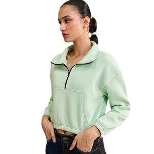 Boohoo Green Cropped Zippered Polo Sweatshirt